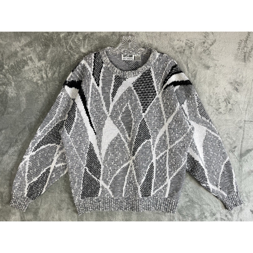 Vintage 80s 90s Crew Neck Grandpa Sweater Mens XL Gray Grunge Dad Retro Academia